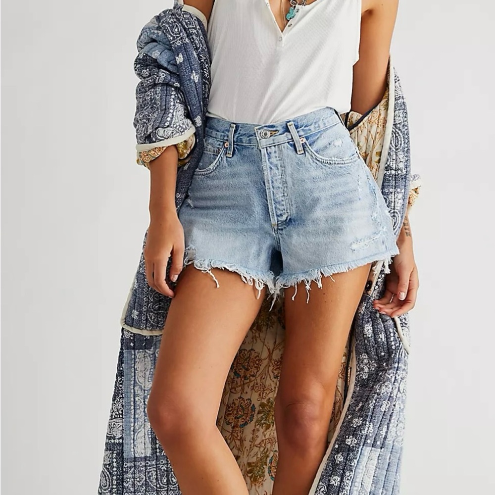 Agolde Sky Blue Denim Shorts - Picture 1 of 4